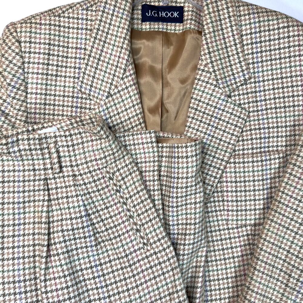 VTG J.G. Hook Houndstooth Wool Blazer Skirt Suit Size 12 Light Academia